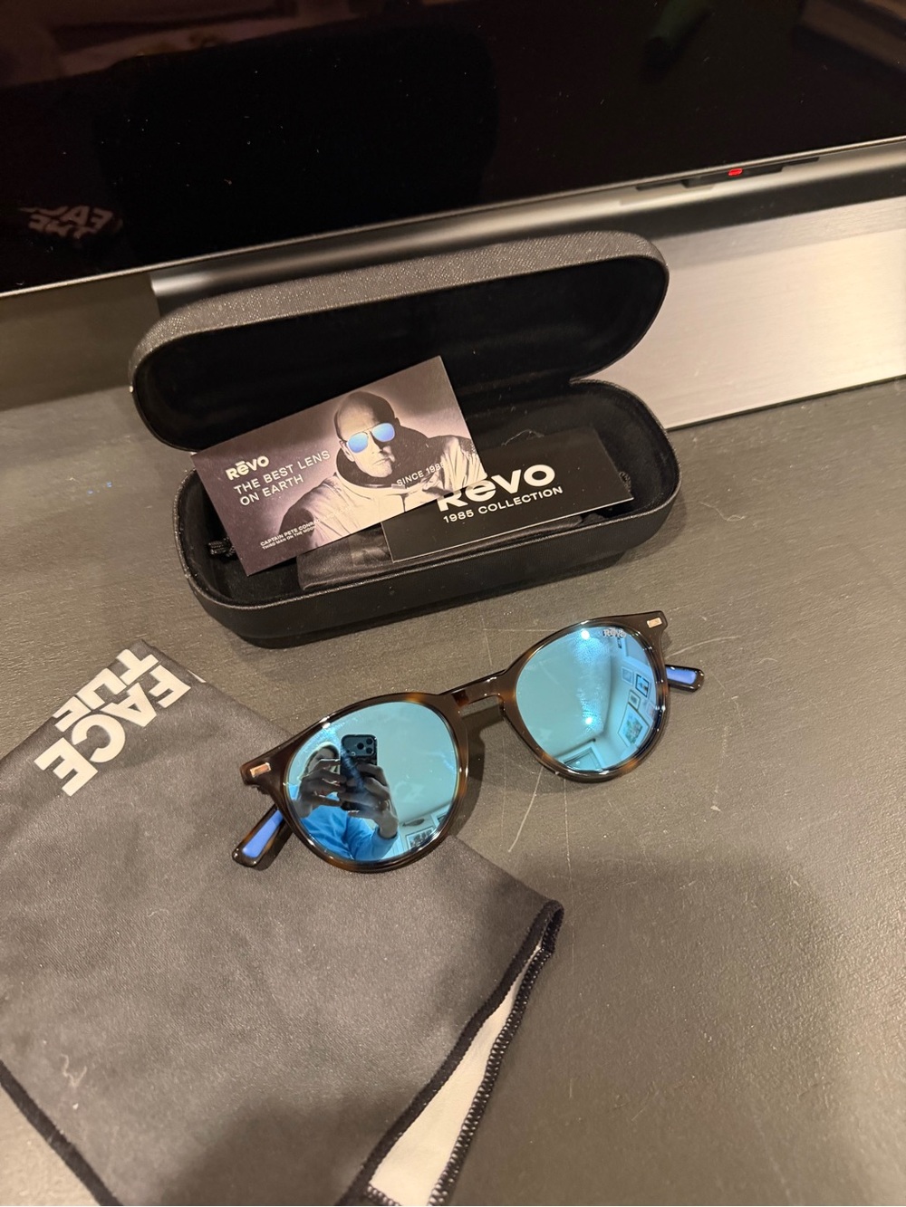Revo Round Sunglasses with Blue Mirrored Lenses and Tortoiseshell Frame